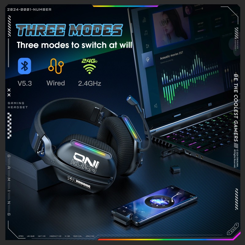 ONIKUMA GT808 Wireless Gaming  - Gaming Headset With Mic Rgb ulasan dan harga