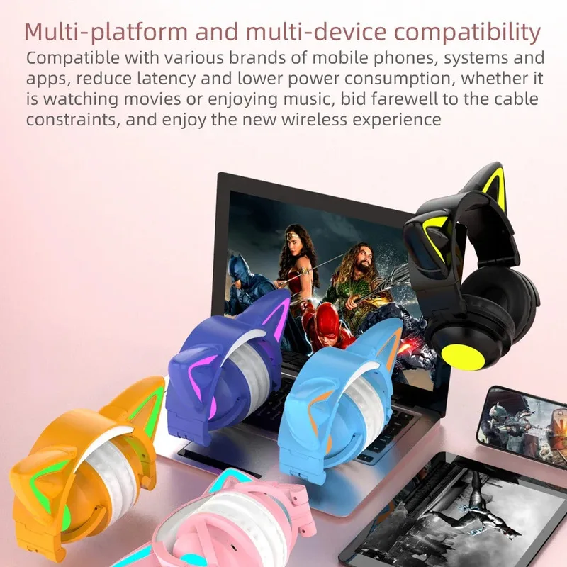 New ZW068 Bluetooth5.0 Headpho - Cat Ear Bluetooth Headset Led ulasan dan harga