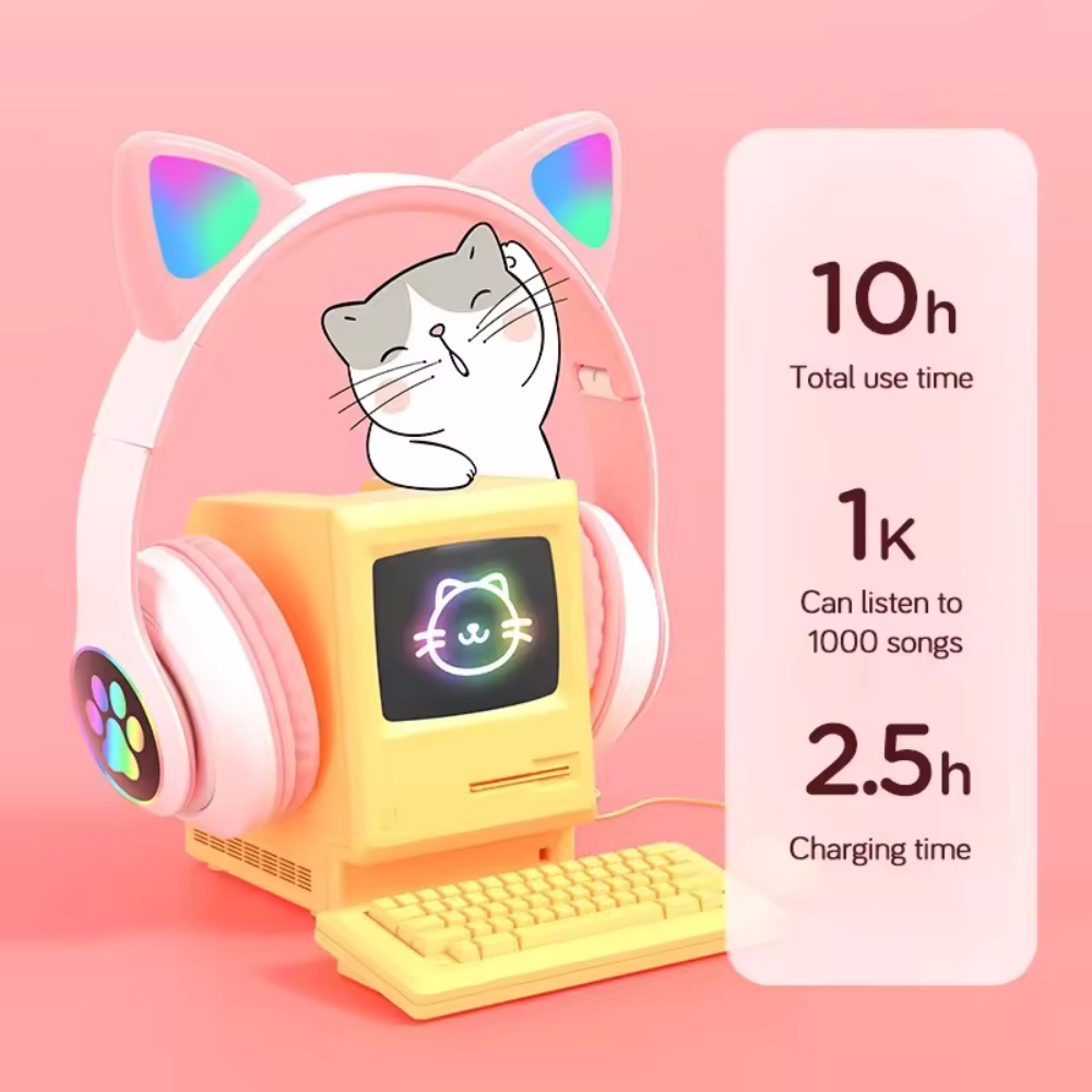 Cute Cat Ear Bluetooth Compati - Cat Ear Bluetooth Headset Led ulasan dan harga