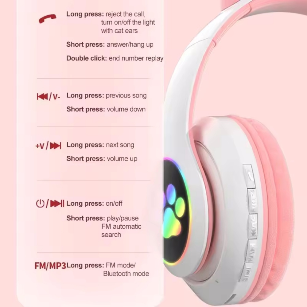 Cute Cat Ear Bluetooth Compati - Cat Ear Bluetooth Headset Led ulasan dan harga