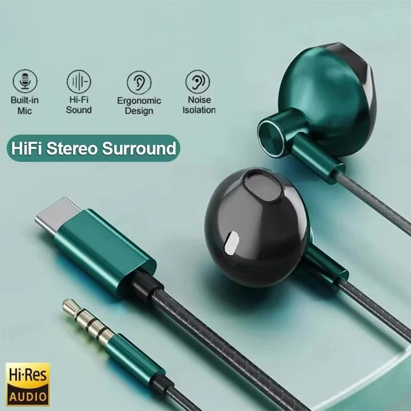 Type C 3.5mm HIFI Stereo Wired - Type C Wired Earphones With Mic ulasan dan harga