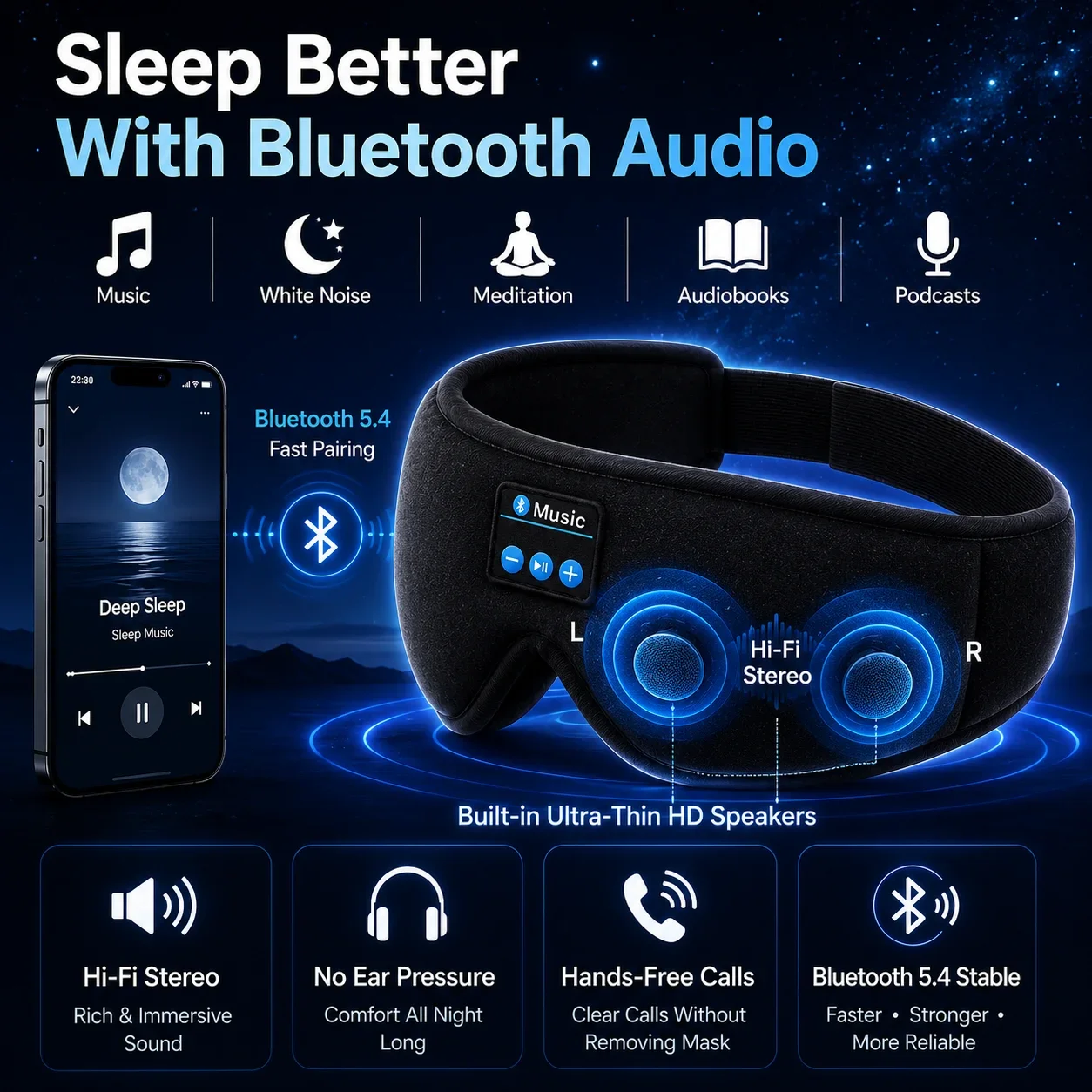 Wireless Sleep Headphones Eye  - Sleep Mask Headphones Bluetooth ulasan dan harga