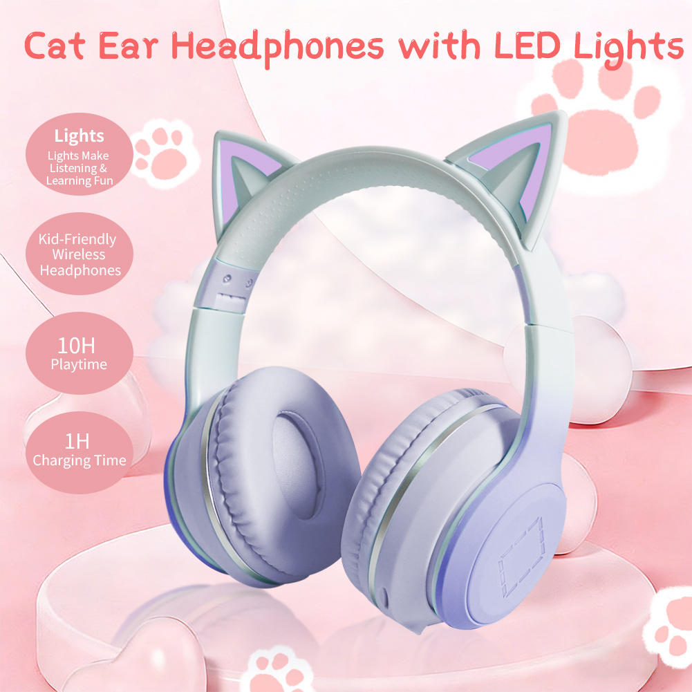 Lovely Kawaii Cat Ear Wireless - Cat Ear Bluetooth Headset Led ulasan dan harga