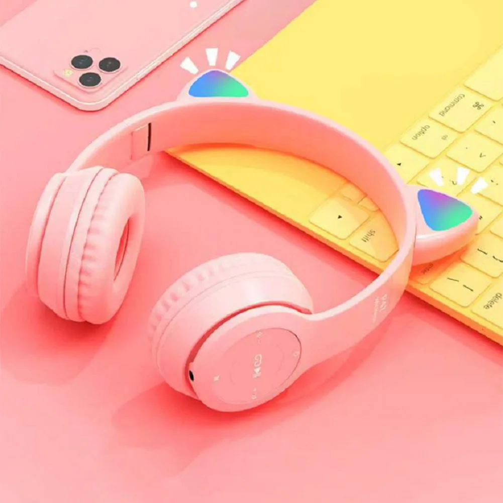 Cute Cat Ear Wireless Headphon - Cat Ear Bluetooth Headset Led ulasan dan harga