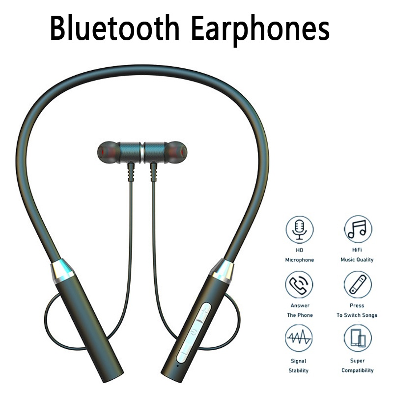 9D Wireless Bluetooth Earphone - Magnetic Neckband Sports Earphones ulasan dan harga