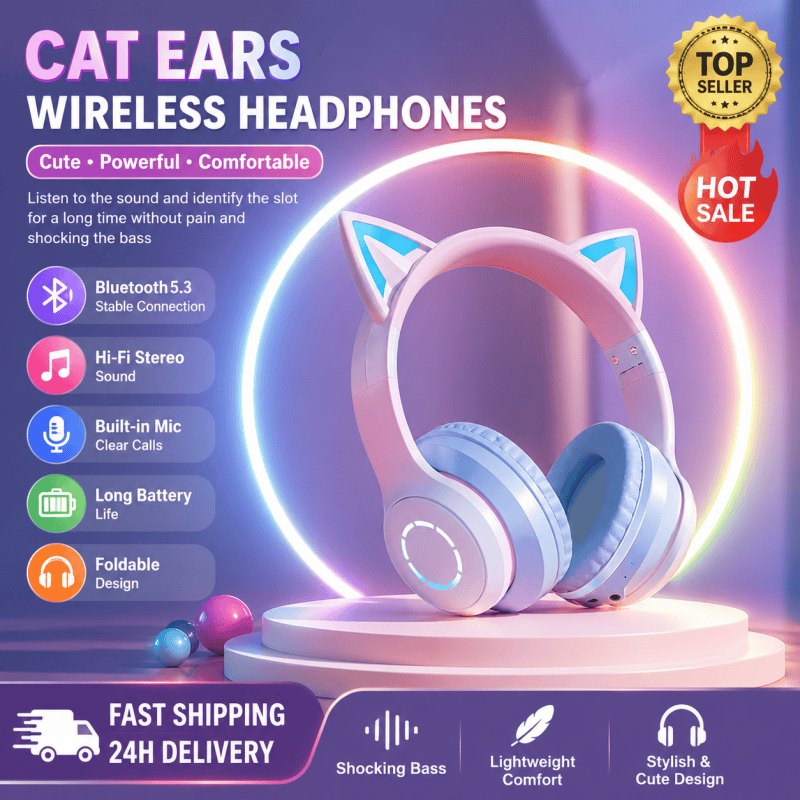 New Best Selling RGB Head-moun - Cat Ear Bluetooth Headset Led ulasan dan harga