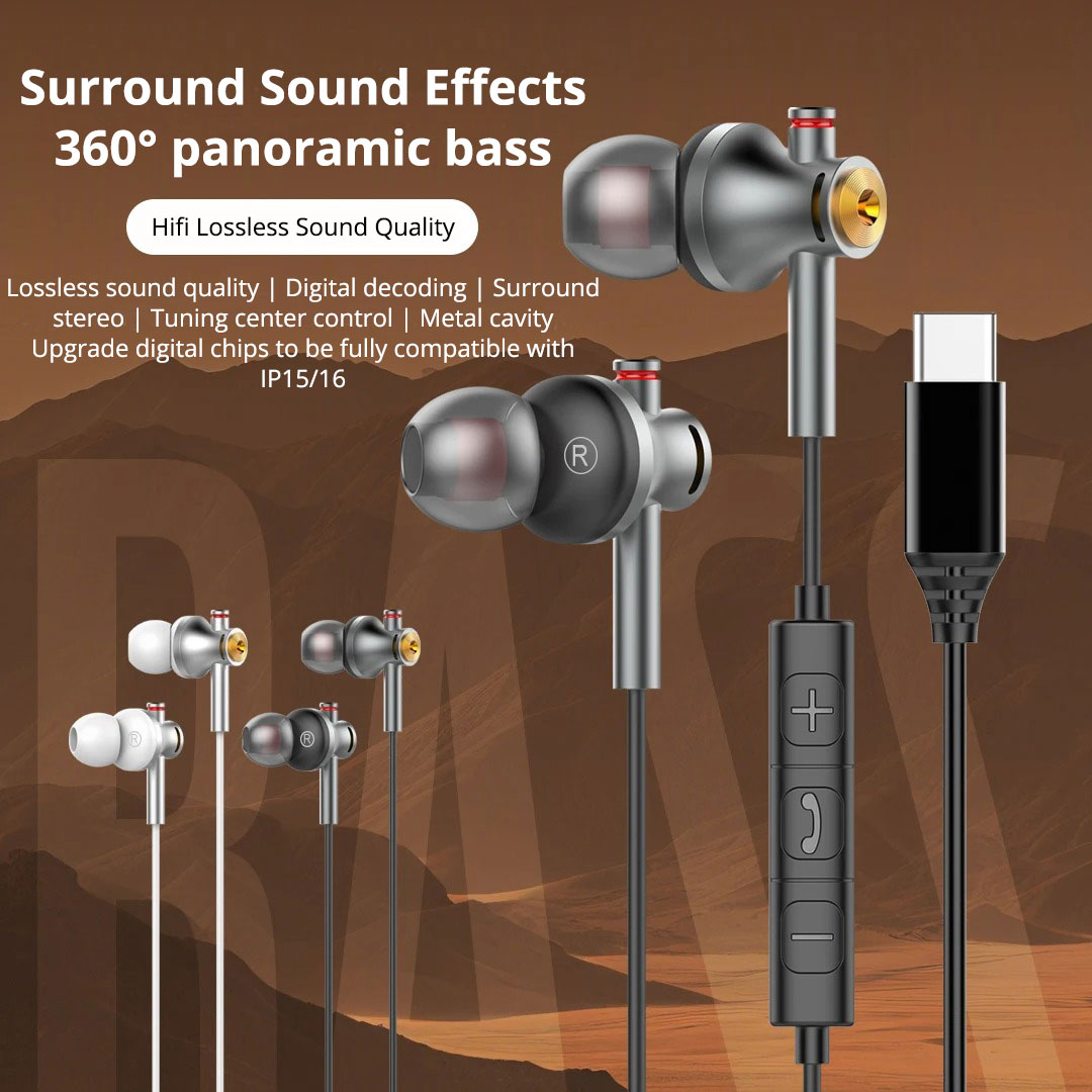 EARDECO 3.5mm/TypeC Wired Head - Type C Wired Earphones With Mic ulasan dan harga