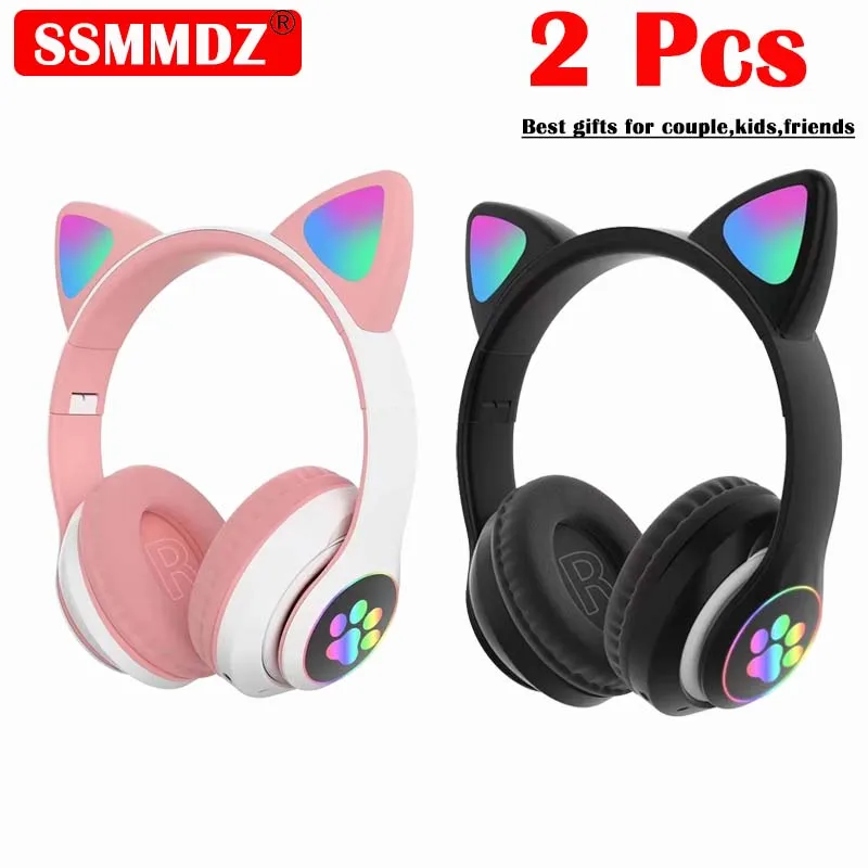 2 Pcs Wireless Headset Bluetoo - Cat Ear Bluetooth Headset Led ulasan dan harga
