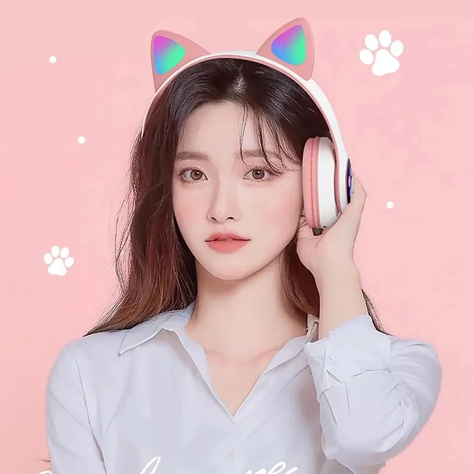 2 Pcs Wireless Headset Bluetoo - Cat Ear Bluetooth Headset Led ulasan dan harga