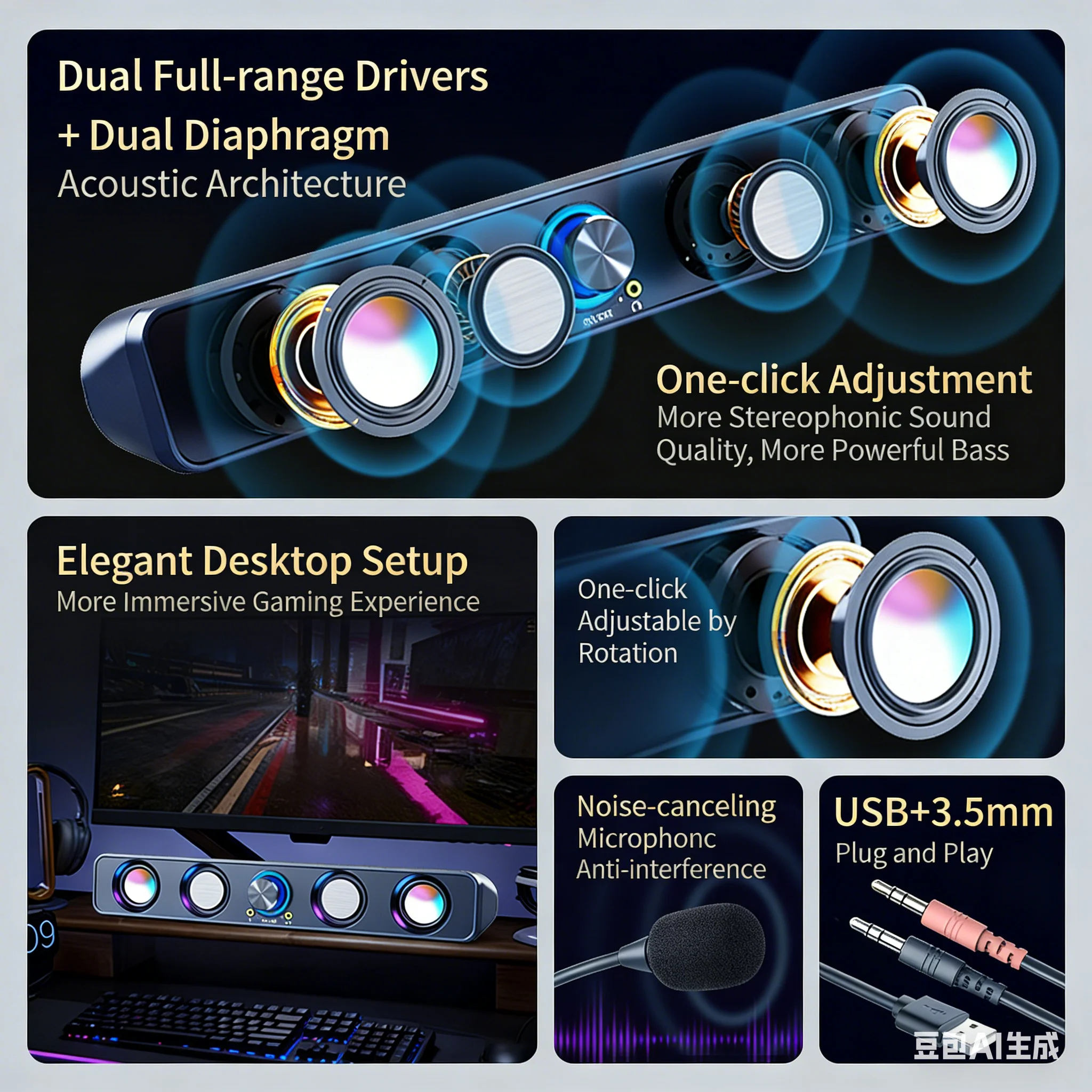 RGB Gaming Soundbar 2.0 Surrou - Rgb Computer Soundbar For Pc ulasan dan harga