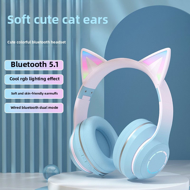 New Best Selling RGB Head-moun - Cat Ear Bluetooth Headset Led ulasan dan harga