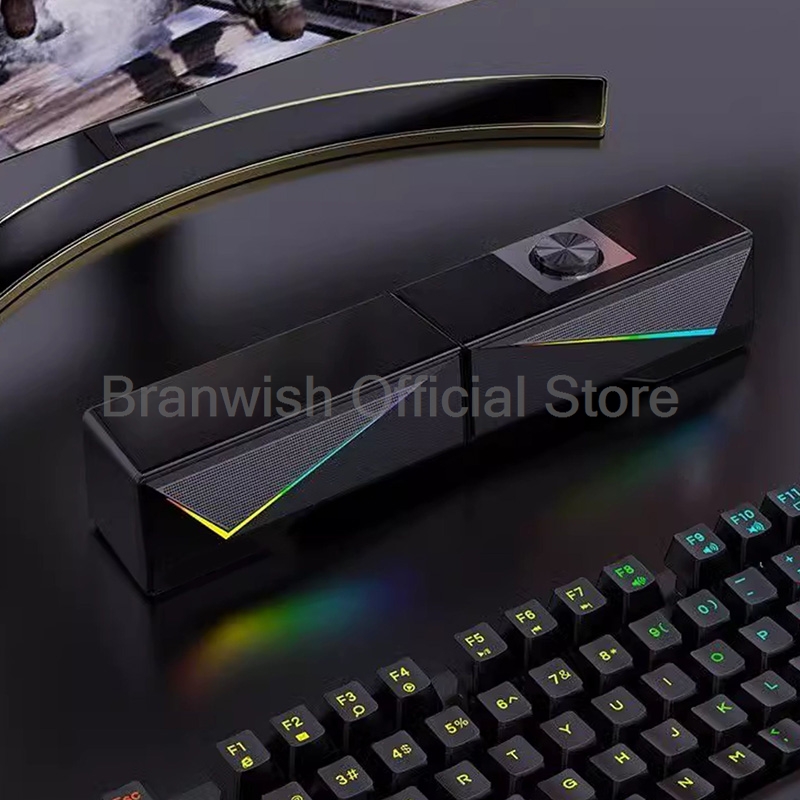 RGB Gaming Soundbar With Detac - Rgb Computer Soundbar For Pc ulasan dan harga