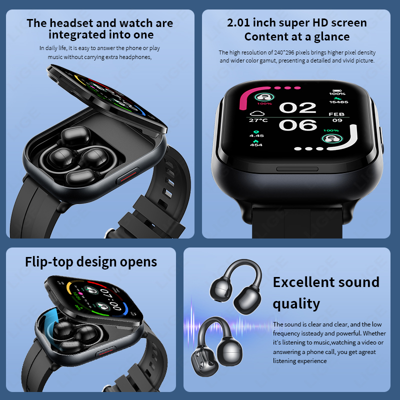 LIGE TWS Smart Watch Men 2.01' - Tws Earbuds Bluetooth 5.3 ulasan dan harga