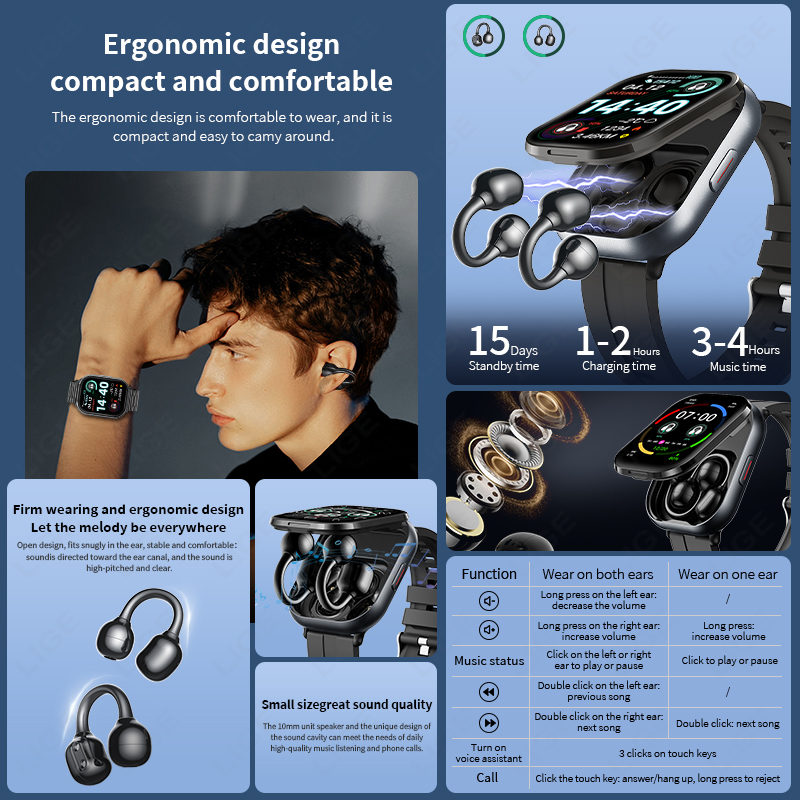 LIGE TWS Smart Watch Men 2.01' - Tws Earbuds Bluetooth 5.3 ulasan dan harga