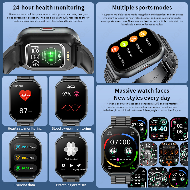 LIGE TWS Smart Watch Men 2.01' - Tws Earbuds Bluetooth 5.3 ulasan dan harga