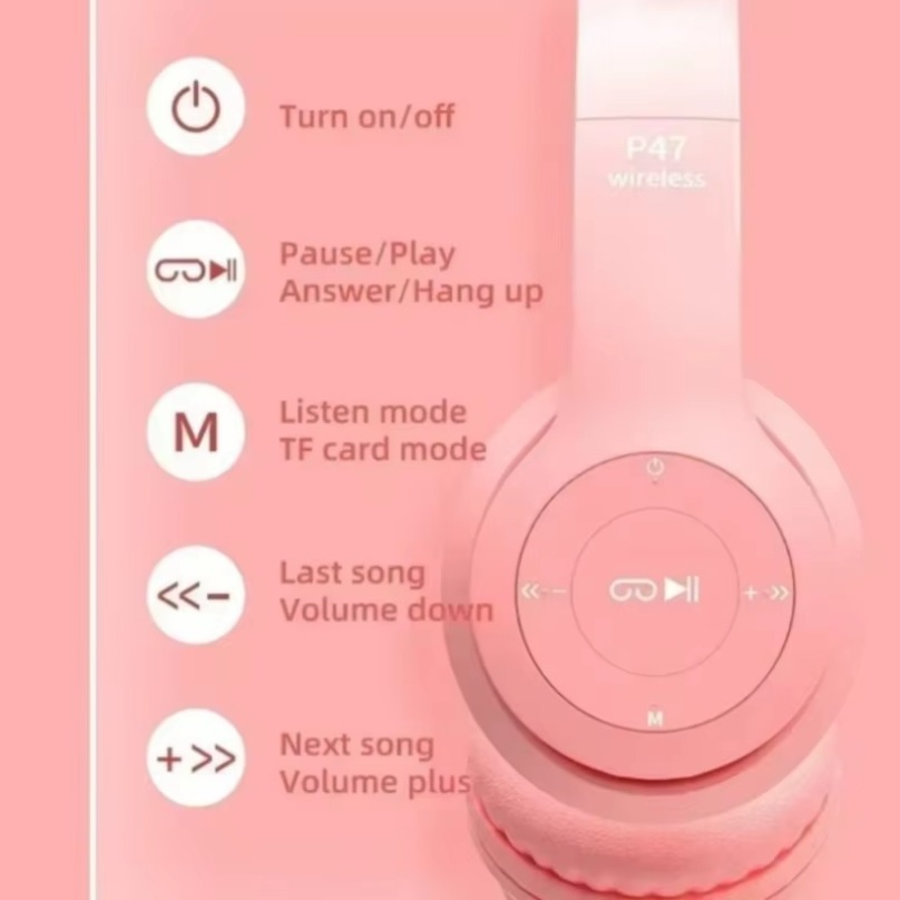 Wireless Bluetooth Earphones C - Cat Ear Bluetooth Headset Led ulasan dan harga